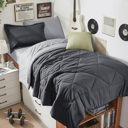 HEVUMYI 5-Piece Twin XL Comforter Set, Dark & Light Grey Bed in a Bag