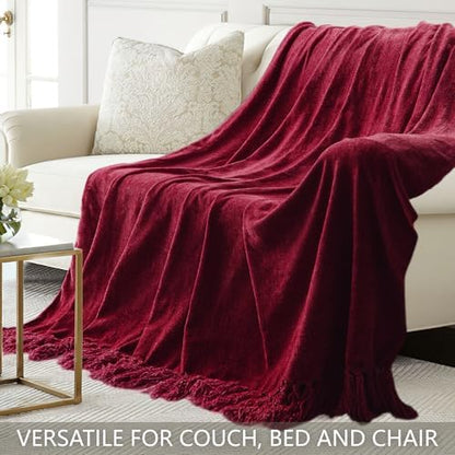 Chenille Throw Blanket for Couch 60" x 80" Twin, Red