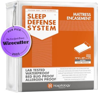 HOSPITOLOGY PRODUCTS Zippered Mattress Encasement - Sleep Defense System - King - Waterproof - Stretchable - Ultra Low Profile 6" Depth - 78" W x 80" L