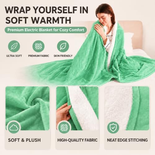 Heated Blanket Electric Blanket Twin Size, Aqua Green