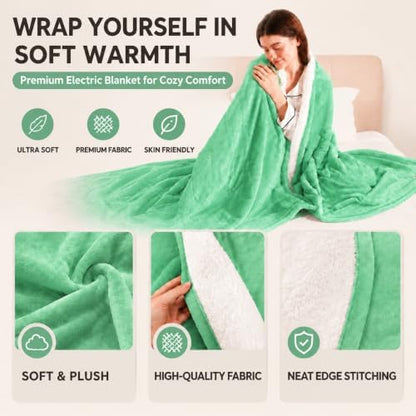 Heated Blanket Electric Blanket Twin Size, Aqua Green