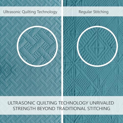 FLYMME Quilts King Size,Lightweight Teal Bedspreads,Basket Weave Pattern,Ultra Soft Microfiber Bed Coverlet 3 Pieces for All-Seasons (1 Quilt,2 Pillow Shams)