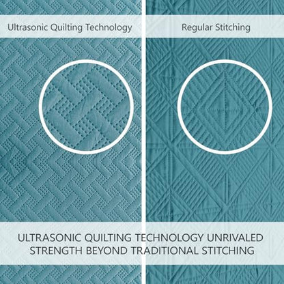 FLYMME Quilts King Size,Lightweight Teal Bedspreads,Basket Weave Pattern,Ultra Soft Microfiber Bed Coverlet 3 Pieces for All-Seasons (1 Quilt,2 Pillow Shams)