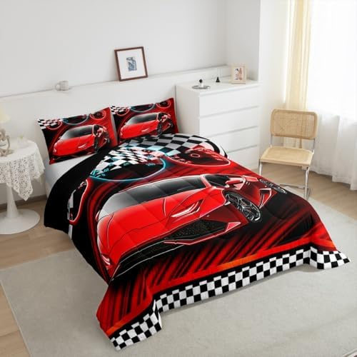 Feelyou Race Car Bedding Set for Kids Boys Girls Full Size Speed Sports Car