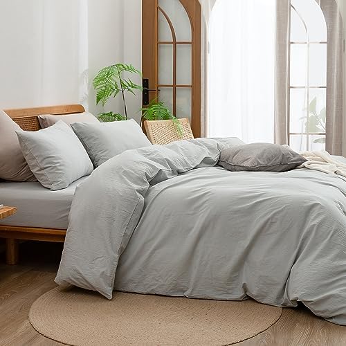 BESTOUCH Cotton Solid Duvet Cover Set Northern Droplet Grey Super Queen