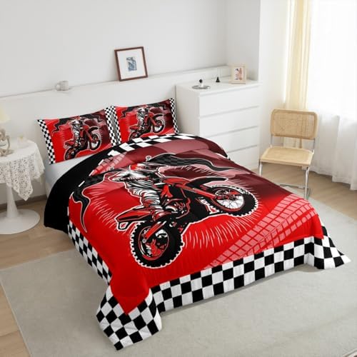Feelyou Dirt Bike Comforter Set for Kids Boys Girls,Queen Size,Extreme Sports Bedding Set,Motorcycle Racer Duvet Quilt,Cool Motocross Comforter,Motorcycle Bedroom Decor
