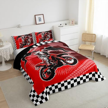 Feelyou Dirt Bike Comforter Set for Kids Boys Girls,Queen Size,Extreme Sports Bedding Set,Motorcycle Racer Duvet Quilt,Cool Motocross Comforter,Motorcycle Bedroom Decor