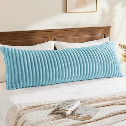 BEDELITE Fluffy Striped Body Pillow Cover with Zipper, Light Blue, 20x54