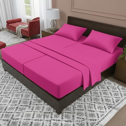 Elegant Comfort Luxury 5-Piece Bed Sheet Set - Luxury Bedding 1500 Premium Hotel Quality Microfiber, Wrinkle Resistant Cool & Breathable, Easy Elastic Fitted, Split King, Hot Pink