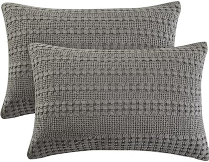 PHF 100% Cotton Waffle Pillow Shams Standard Size, 2 Pack 20" x 30" Soft Skin-Friendly Pillowcases, No Filling, Aesthetic Woven and Breathable Waffle Weave Pillow Case Covers for Bed, Dark Grey