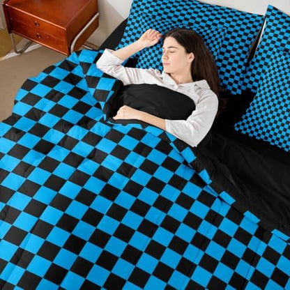 jejeloiu Blue Black Comforter Set with Sheets 7 Piece Queen Size