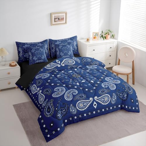 Erosebridal Paisley Floral 7 Piece Bedding Set Full Bohemian Comforter Set with Sheets Mandala Bed in A Bag Retro Chic Flower Bed Sets with 2 Pillowcases, 2 Throw Pillow Covers