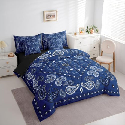 Erosebridal Paisley Floral 7 Piece Bedding Set Full Bohemian Comforter Set with Sheets Mandala Bed in A Bag Retro Chic Flower Bed Sets with 2 Pillowcases, 2 Throw Pillow Covers