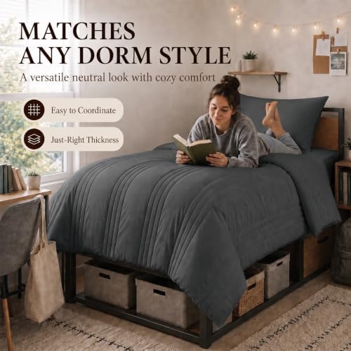 CozyLux Twin XL Comforter Set Dark Grey - 5 Pieces Complete Bedding Set