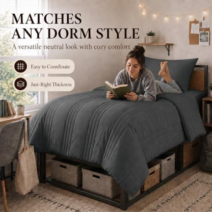 CozyLux Twin Comforter Set Dark Grey - 5 Pieces Complete Bedding Set