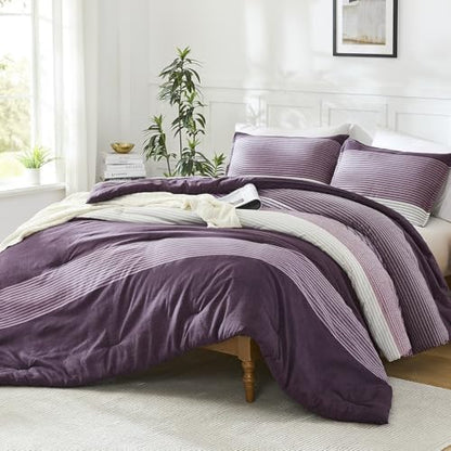 Litanika Purple Twin/Twin XL Comforter Set - 2 Pieces Stripe Bedding Sets
