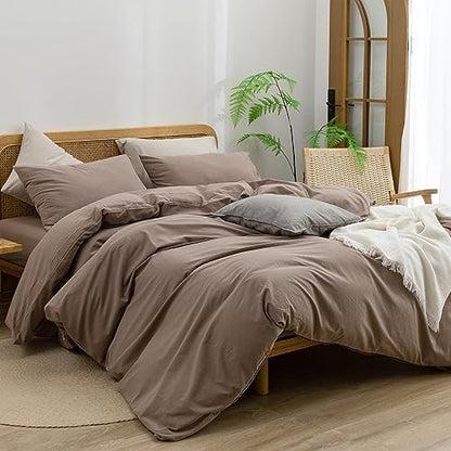 BESTOUCH Cotton Solid Duvet Cover Set Pine Bark Brown Super Queen