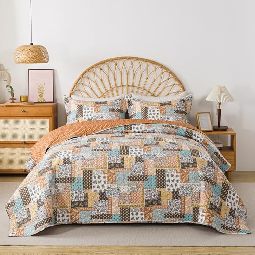 HoneiLife King Size Quilt Set - 3 Piece Microfiber Quilts Reversible Bedspreads Patchwork Coverlets Paisley Bedding Set for King Beds