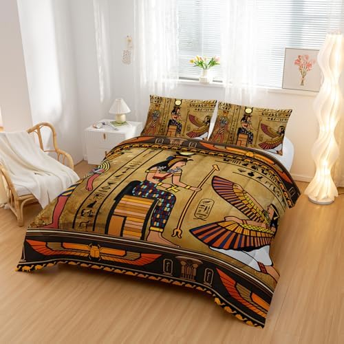 Nttopship Ancient Egypt Comforter Bedding Set with 2 Pillowcase King Size Pharaoh Pyramid Comforter Set for Kids Boys Girls Bedroom Decor