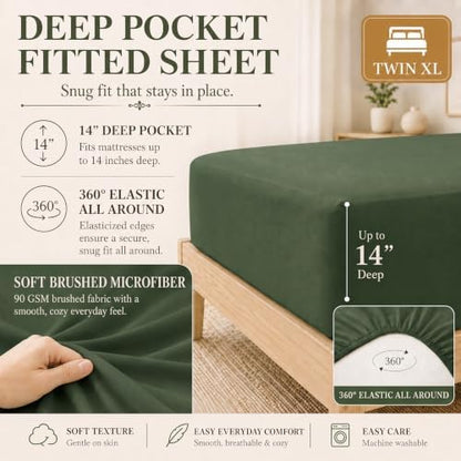 CozyLux Twin XL Comforter Set Olive Green - 5 Pieces Complete Bedding Set