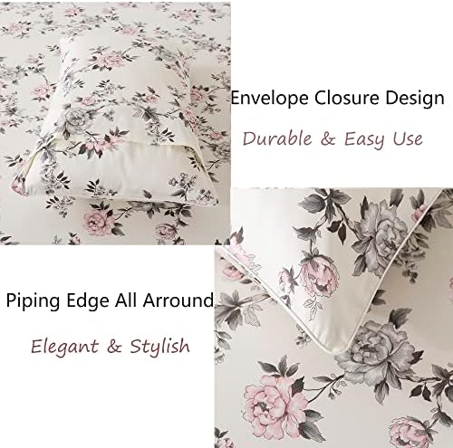 FADFAY Floral Sheets Set King Vintage Rose Floral Bedding Shabby Grey and Pink Peony Printed Sheets Farmhouse Bedding 800 Thread Count 100% Egyptian Cotton Deep Pocket Fitted Sheet 4Pcs, King Size