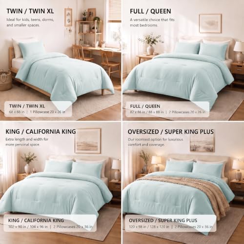 CozyLux Full Comforter Set, 3 Pieces Down Alternative Bedding, Ice Blue