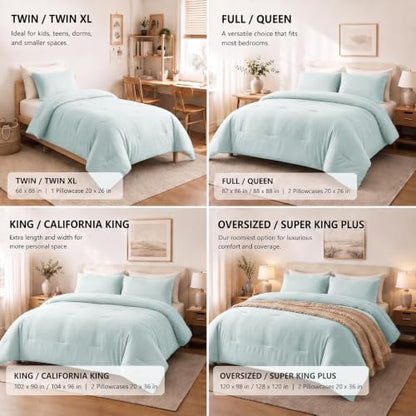 CozyLux Full Comforter Set, 3 Pieces Down Alternative Bedding, Ice Blue