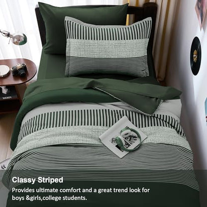 Cottolester Twin Size Comforter Dark Green Striped Comforters for Kids