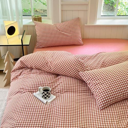 LifeTB Twin XL Comforter Set Red Orange Gingham Comforter with 2 Pillowcases Modern Style Grid Plaid Comforter Set Fluffy Soft Lightweight Gingham Bedding Set Fluffy Checkered Comforter Twin XL