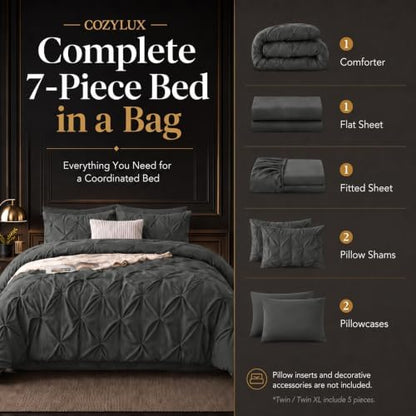 CozyLux Oversized King Comforter Set Dark Grey, 7 Pieces Bed in a Bag