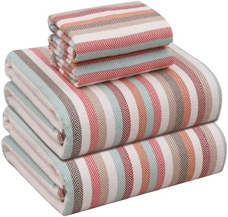 RUVANTI Flannel Sheets Queen Size, Multi Chevron Stripe