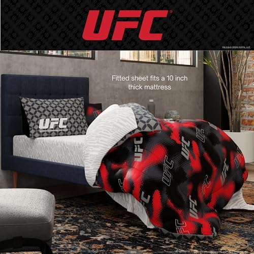 UFC Fight Night Bedding Set, Queen Size 7 Piece Set Super Soft Cozy Reversible Comforter and Sheet Set with Sham, (100% Officially Licensed Product) by Franco