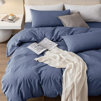 JIYUAN Oversized King Washed Cotton Duvet Cover Set, Relaxed Linen Feel
