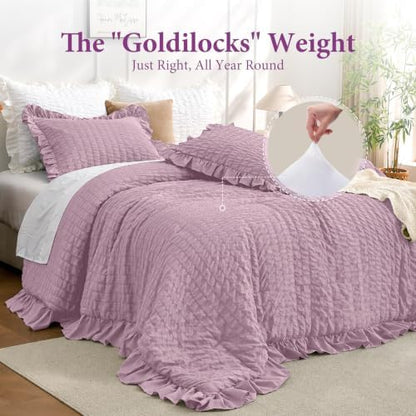 JOLLYVOGUE Dusty Purple King Comforter Set,3pcs Seersucker Comforters King