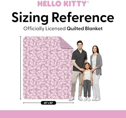 Northwest Sanrio Hello Kitty Reversible Quilted Throw, Kawaii Pink Pattern, Cozy & Warm, for Anime Fans, Game Room, Chair or Couch, 60 x 80 Inches