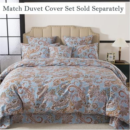 FADFAY King Sheet Set, Vintage Blue Paisley 4-Piece 100% Cotton Bed Sheets, Soft & Breathable Deep Pocket Fitted Sheet, Classic Elegant Style for All Seasons