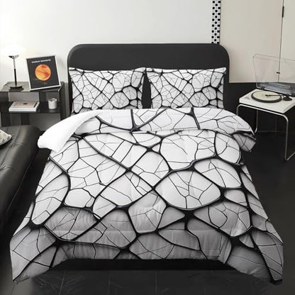 Black and White Modern Art Striped Comforter Set King Size，Black and White Checkered Bedding Set King，with 1 Comforter with 2 Pillow Case，Modern Art Bedroom Decor