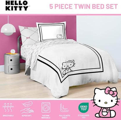 Sanrio Hello Kitty Twin Comforter Set 5 Piece Bedding for Girls, White