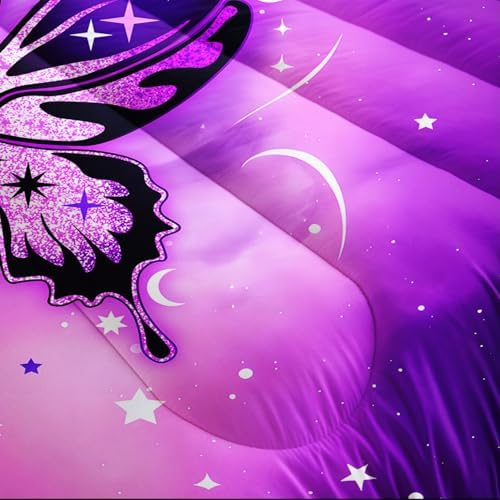 HOSIMA Stars Print Butterfly Bedding Set King Size with 2 Pillowcases.