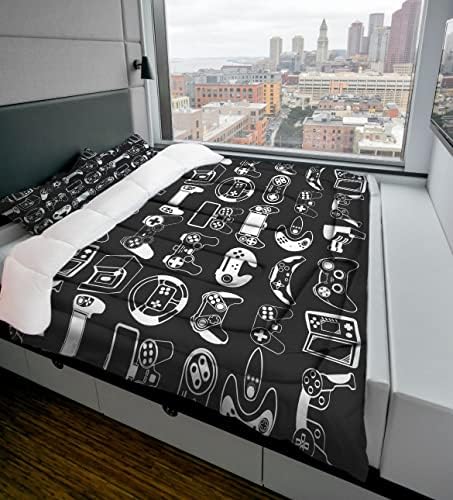 Sunnycitron Gamer Bedding Sets for Boys Teens Gaming Comforter Set Game Controller Bed Room Decor Queen Size,1 Comforter 2 Pillowcases