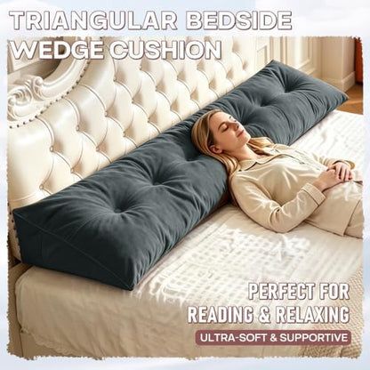 Wedge Headboard Pillow for Back Support, Removable Cover (Gray, King)