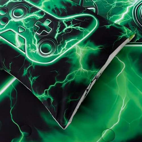 Meeting Story Boys Full Size Comforter Set, 5 Pieces 3D Game Controller Design Gamer Comforter Set, Polyester Fiber Boys Bedding for Kids Teens,Suitable for All Seasons(Green)