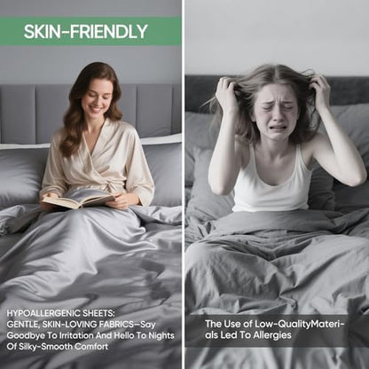 100% Bamboo Viscose & Tencel Lyocell King Size Sheet Set| Cooling & Breathable Bedsheets for Hot Sleepers |Luxury Silky Soft | 18" Deep Pocket with Corner Straps(Charcoal, Queen)