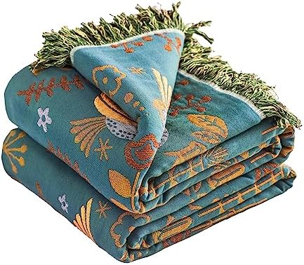 VANJOROY Boho Sofa Bed Large Throw Blanket, Ultra Soft Luxury King Throw Quilt, 100% Organic Cotton Reversible Bohemian Throw for Couch Chair Bedspread and Gift, 91" x 98"-Teal