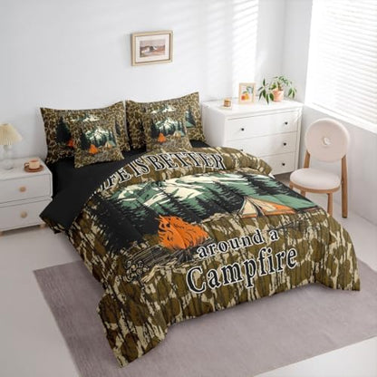 Erosebridal Camouflage 7 Piece Bed in A Bag Full Kids Camo Camping Bed in A Bag Rv Campsite Camper Bedding Sets for Kids Boys Girls Military Style Army Green Wild Room Decor Sheet Set with Comforter