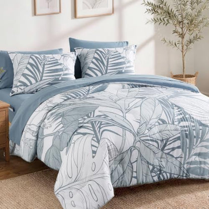 Queen Comforter Set - 7 Pieces Blue Jungle Bed in a Bag Queen Bedding Sets