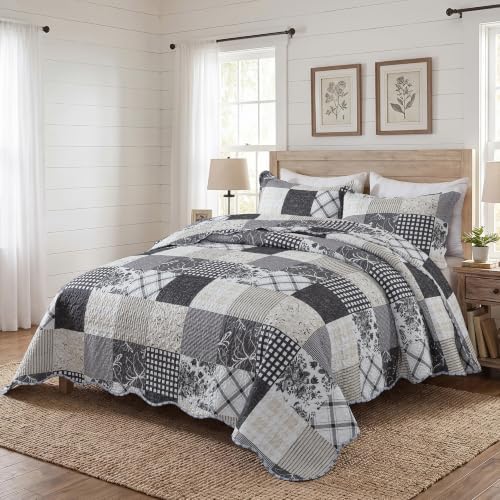 HoneiLife Quilt Sets Queen Size - Lightweight Quilts 3-Piece, Microfiber Bedspreads for King Bed Use, Checkered Coverlets Vintage Bed Cover Queen Quilt Bedding Set All Season Use