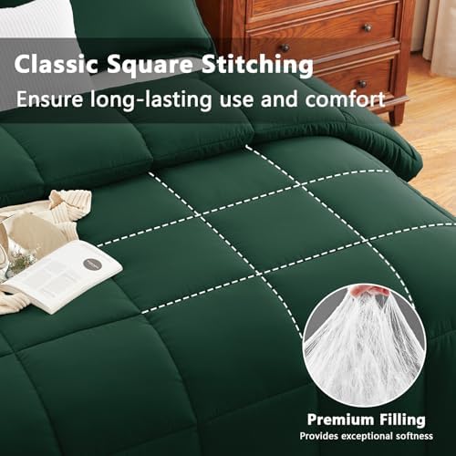 CozyLux Full Size Comforter Sets, 3-Piece Box-Stitched, Emerald Green
