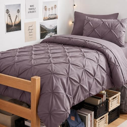 CozyLux Twin Comforter Set Dusty Purple, 5 Pieces Pintuck Bed in a Bag