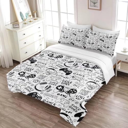 Gaming Comforter for Boys Teens,Game Bedding Sets Queen,Kids Gamer Comforter Set,Video Game Bedroom Bed Set Controller Duvet All Season 3 Piece